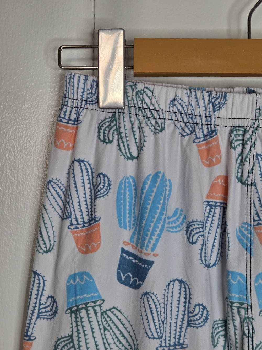 Women's One Size White Stretch Leggings Blue Orange Cactus Pattern
